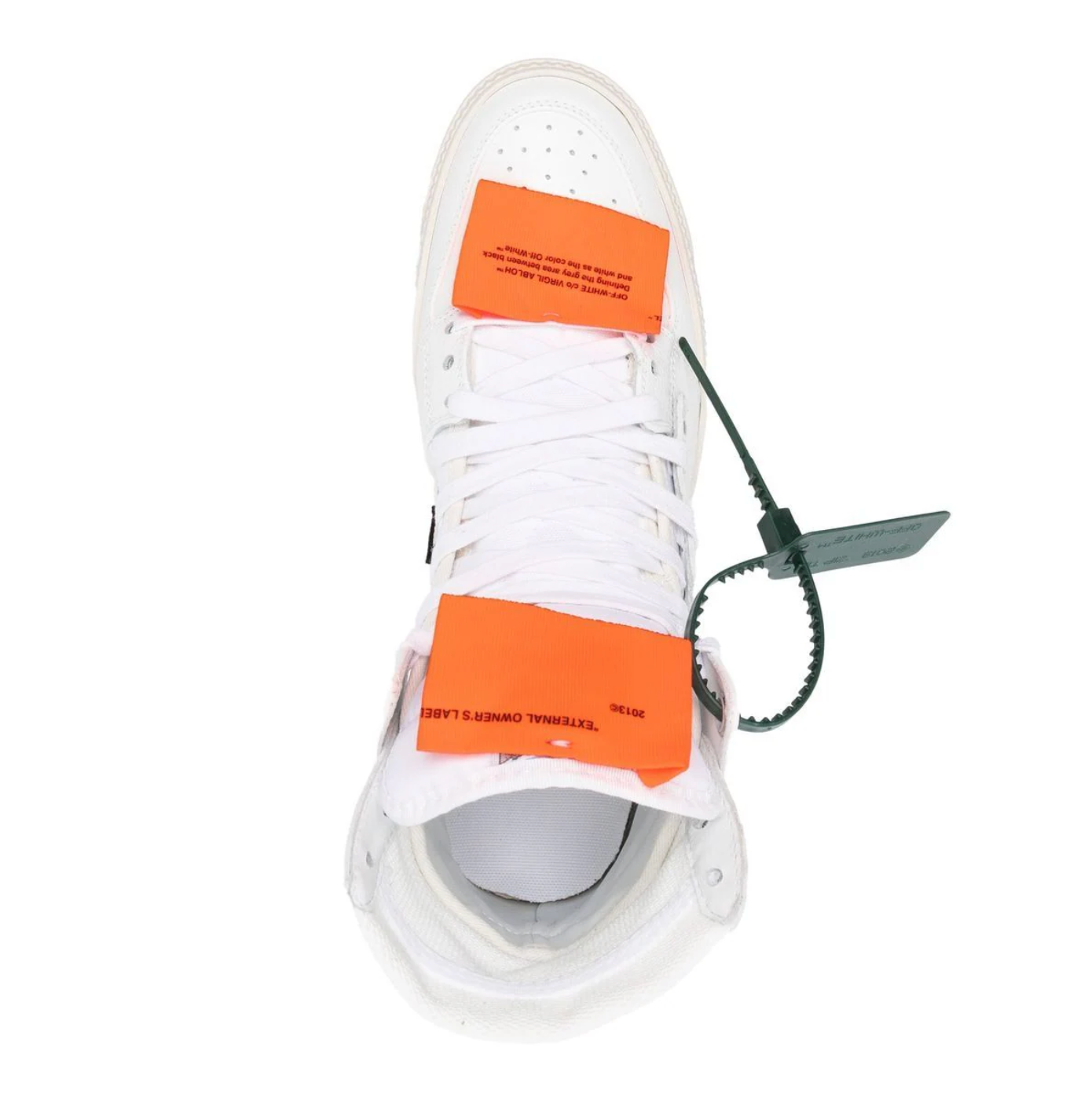 Off White Tenis Altos Blancos con Etiqueta Naranja y logo de flechas