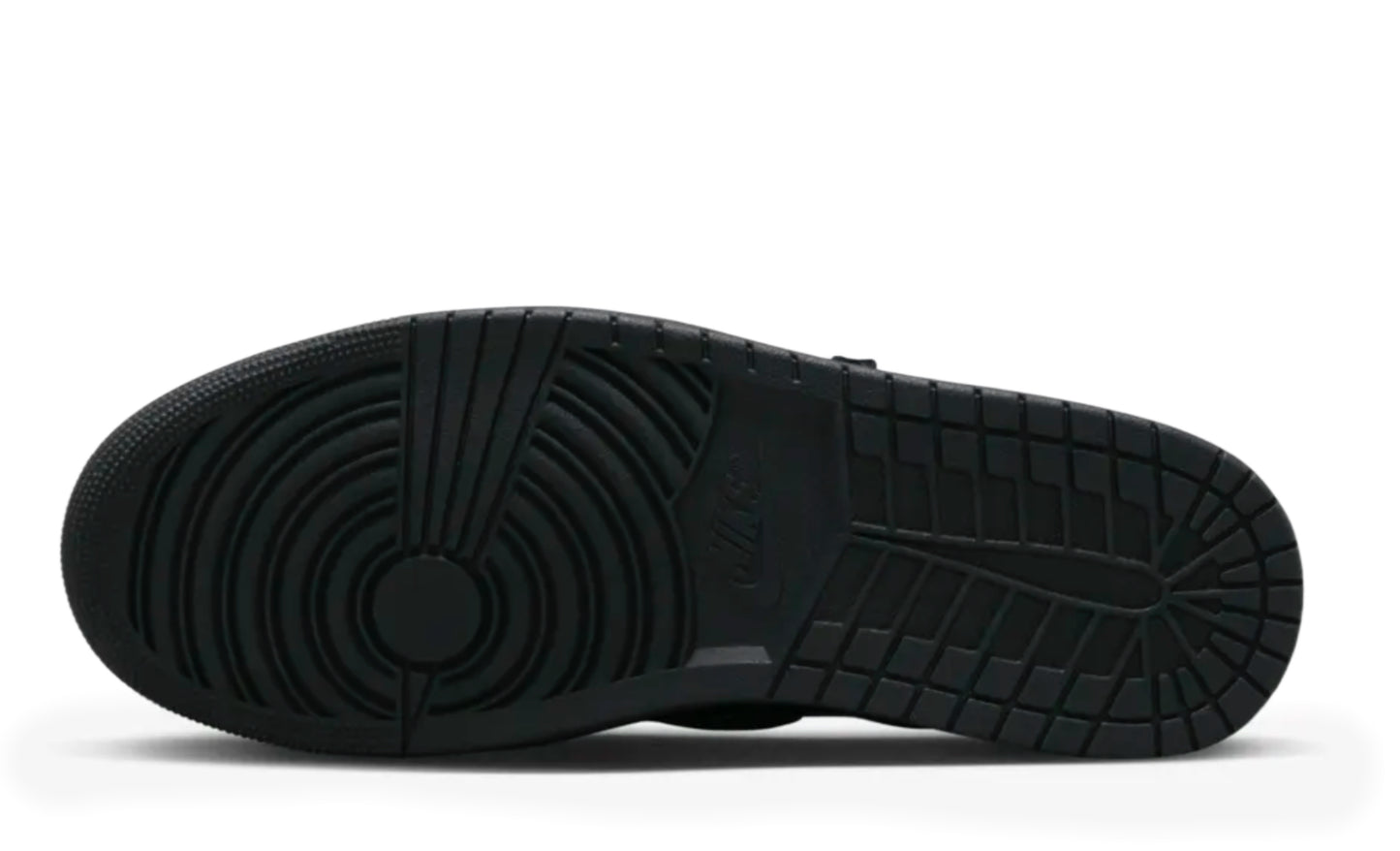 Jordan 1 Low Travis Scott Phantom en color negro con Swoosh invertido y costuras blancas