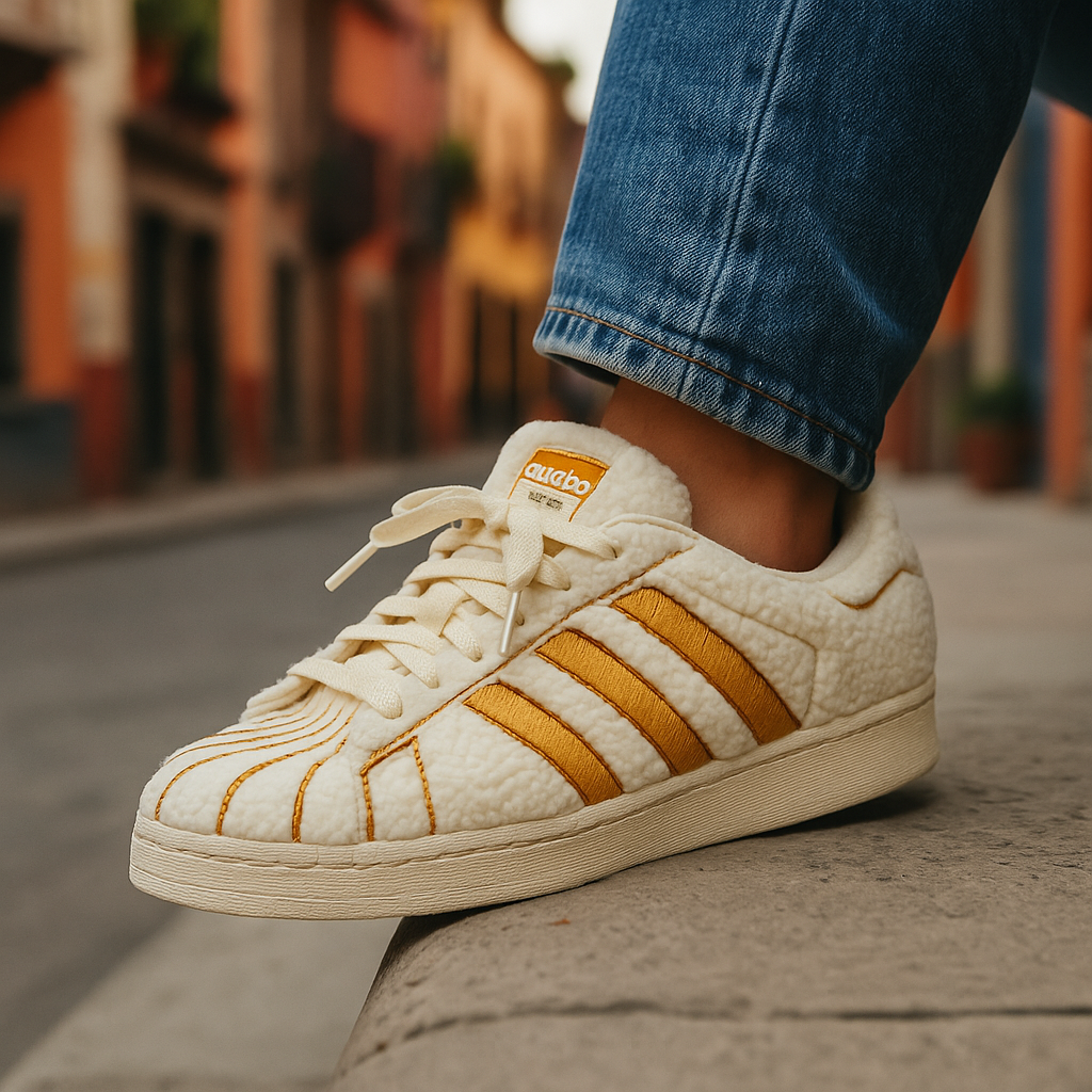 Tenis Adidas Concha de Concha Vainilla detalles dorados