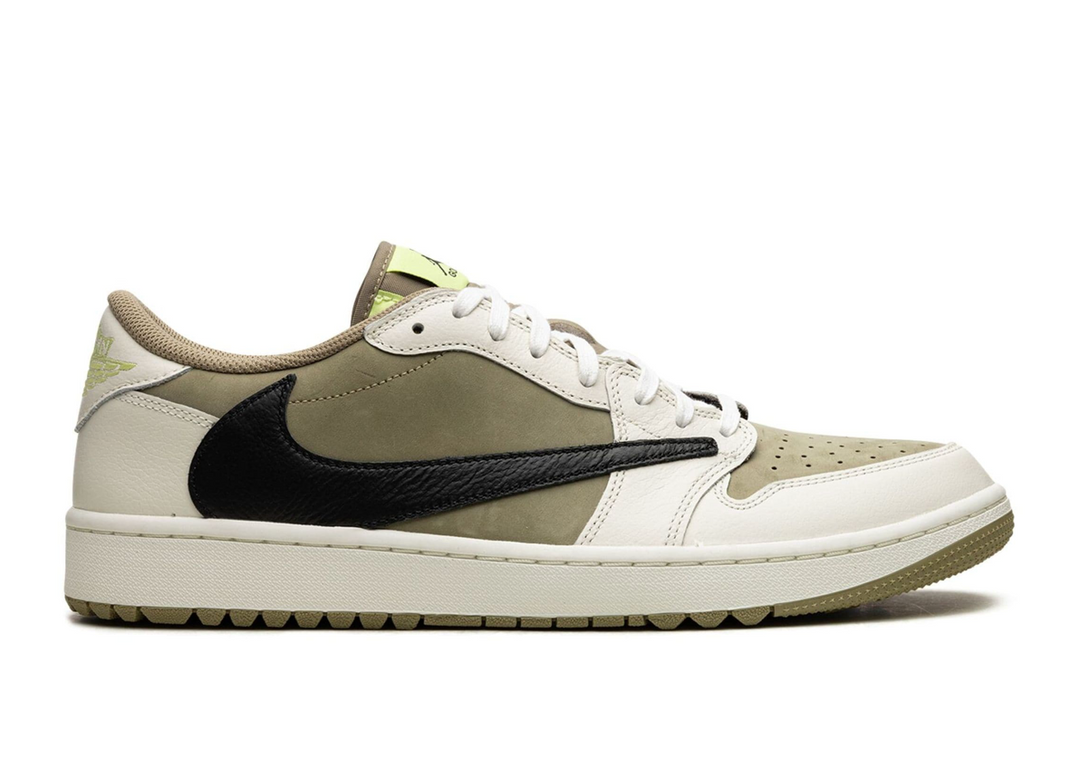 Jordan 1 Low Travis Scott Golf beige con Swoosh negro invertido edición limitada México