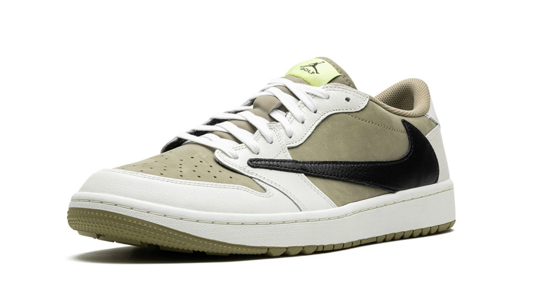 Jordan 1 Low Travis Scott Golf beige con Swoosh negro invertido edición limitada México