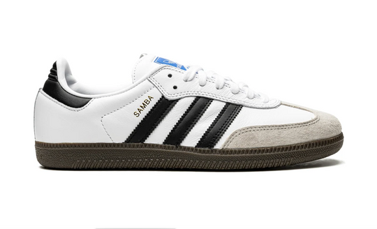 Tenis Adidas Samba OG Blanco Negro México vista lateral.