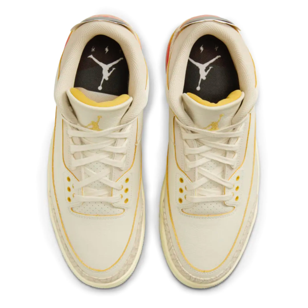 Jordan 3 J Balvin Medellín Sunset crema con degradado sunset e inserciones iridiscentes México
