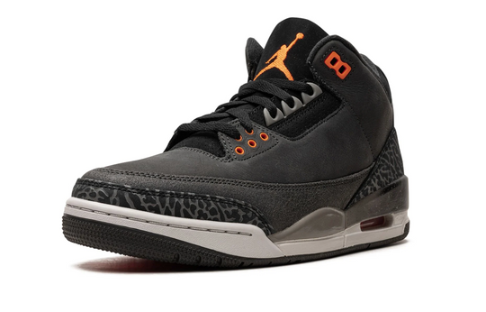 Jordan 3 Fear color negro con detalles naranja edición retro OG México