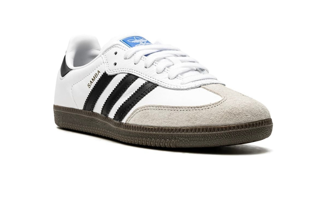 Tenis Adidas Samba OG Blanco Negro México vista lateral.