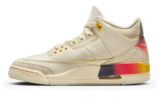 Jordan 3 J Balvin Medellín Sunset crema con degradado sunset e inserciones iridiscentes México