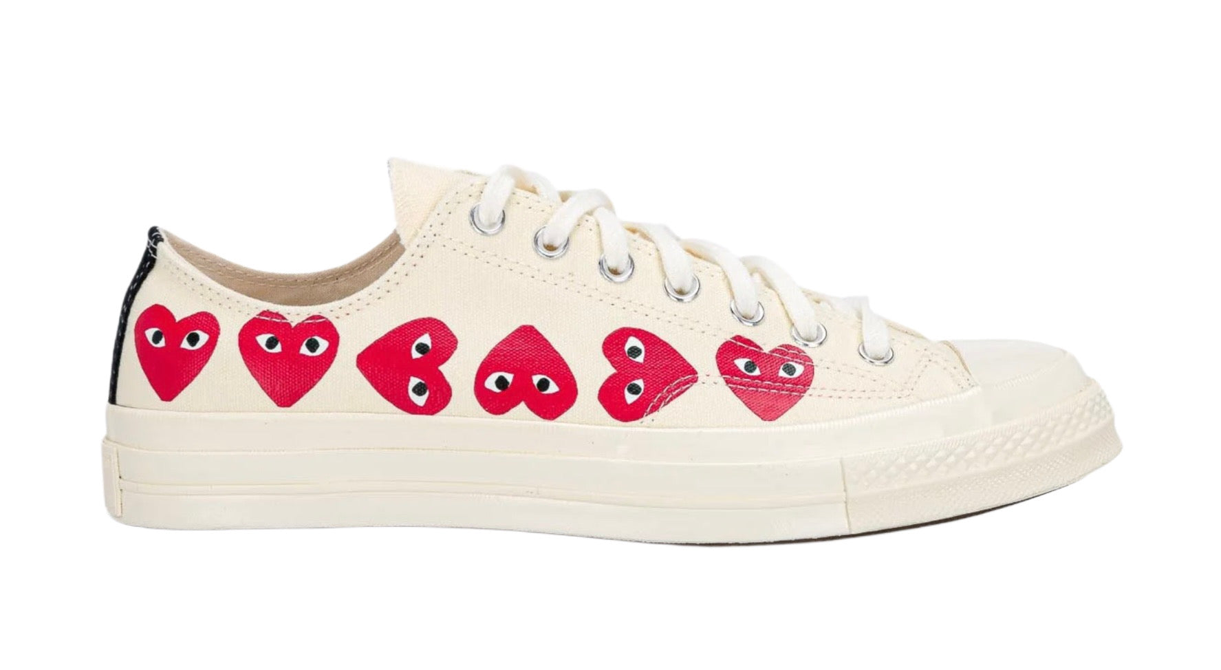 Converse Chuck 70 CDG Corazones Rojos México – tenis beige con corazones rojos laterales y suela color crema
