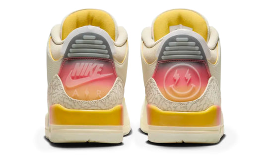 Jordan 3 J Balvin Medellín Sunset crema con degradado sunset e inserciones iridiscentes México