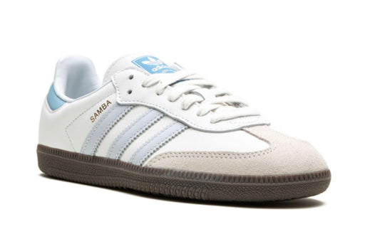 Tenis Adidas Samba OG Azul Blanco México vista lateral.
