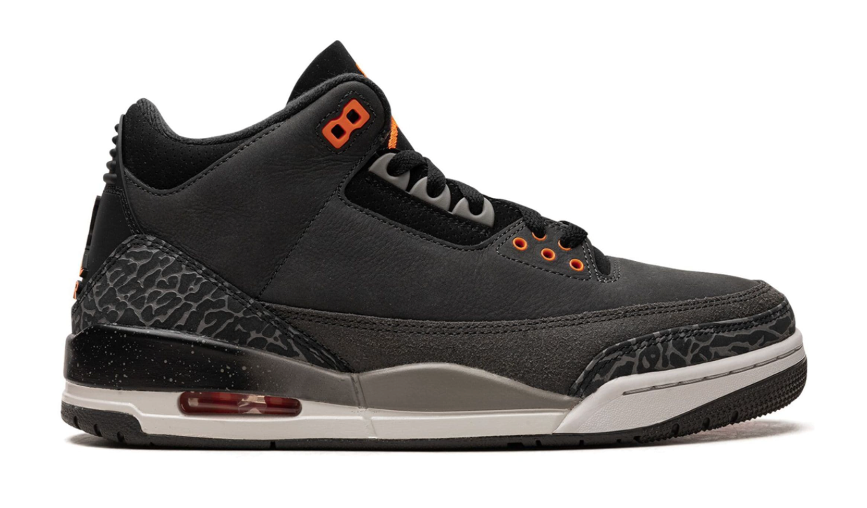 Jordan 3 Fear color negro con detalles naranja edición retro OG México