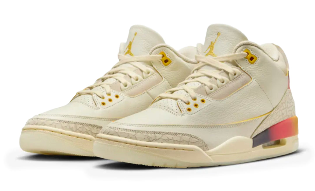 Jordan 3 J Balvin Medellín Sunset crema con degradado sunset e inserciones iridiscentes México