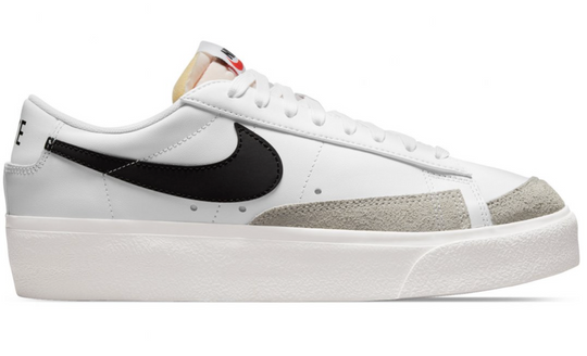 Nike Blazer Low Platform Blanco Negro con Swoosh negro y suela elevada para mujer México