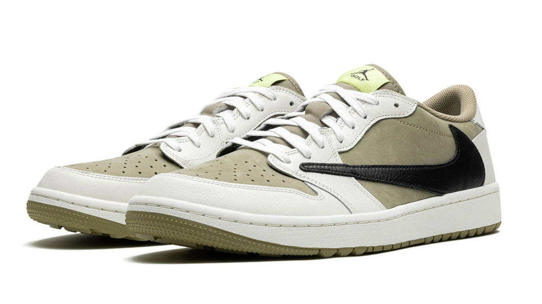 Jordan 1 Low Travis Scott Golf beige con Swoosh negro invertido edición limitada México