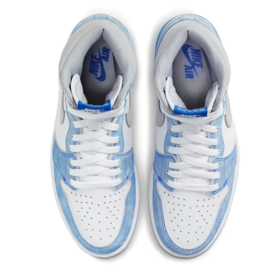 Jordan 1 Hyper Royal high con gamuza azul efecto vintage y piel blanca México