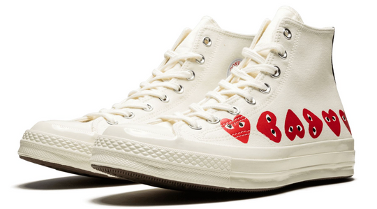 Converse Chuck 70 CDG Beige Corazones México – bota unisex de lona beige con corazones rojos y suela color crema