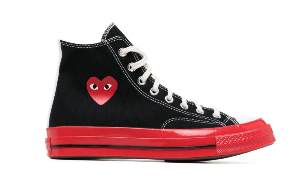 Converse Chuck 70 CDG Negro Suela Roja México – tenis unisex de lona negra con suela roja brillante y logotipo de corazón rojo