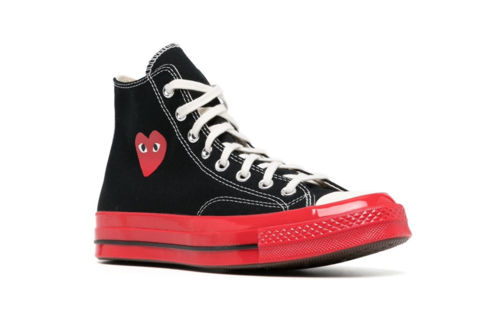 Converse Chuck 70 CDG Negro Suela Roja México – tenis unisex de lona negra con suela roja brillante y logotipo de corazón rojo