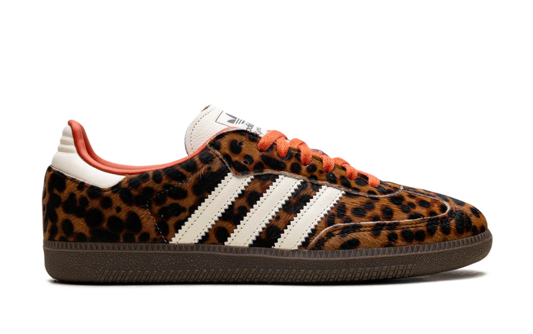 Tenis Adidas Samba Leopardo Naranja México vista lateral.