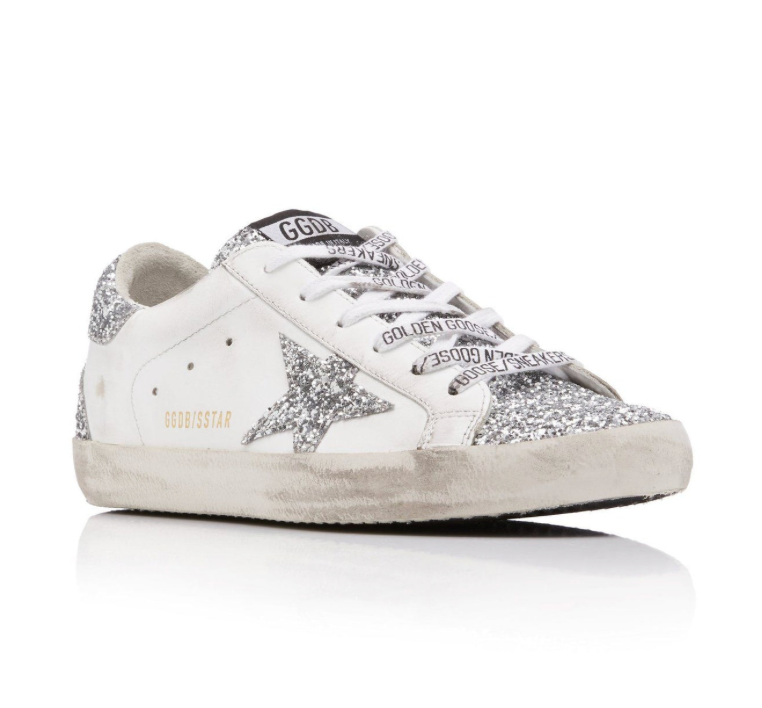 Golden Goose Superstar Style Glitter – Blanco con Estrella Plata y Talón Brillante