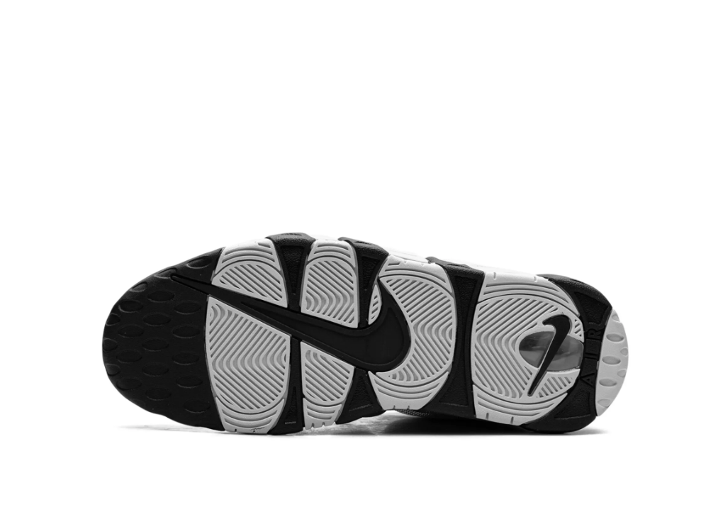 Tenis Nike Air More Uptempo Negro Blanco con logo AIR grande y suela visible