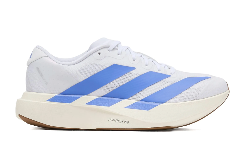 Adidas Adizero EVO SL Blanco Azul Unisex México – tenis ligeros de running con franjas azules y tecnología Lightstrike