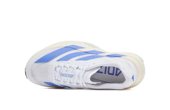 Adidas Adizero EVO SL Blanco Azul Unisex México – tenis ligeros de running con franjas azules y tecnología Lightstrike
