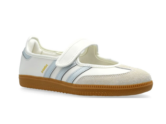 Adidas Samba Jane Blanco Franjas Azul Cielo Mujer – suela café clásica