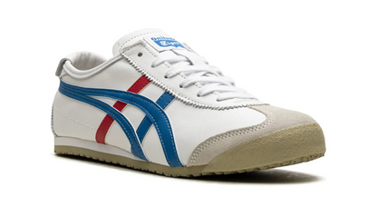 Tenis Onitsuka Tiger Mexico 66 Blanco Azul Rojo México vista lateral.