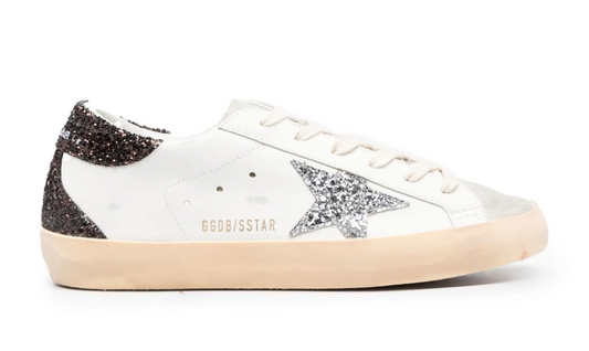 Golden Goose Super Star Estrella Plata Mujer con glitter plateado y talón brillante