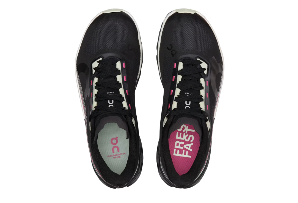 On Cloudmonster Hyper Unisex Negro con Rosa