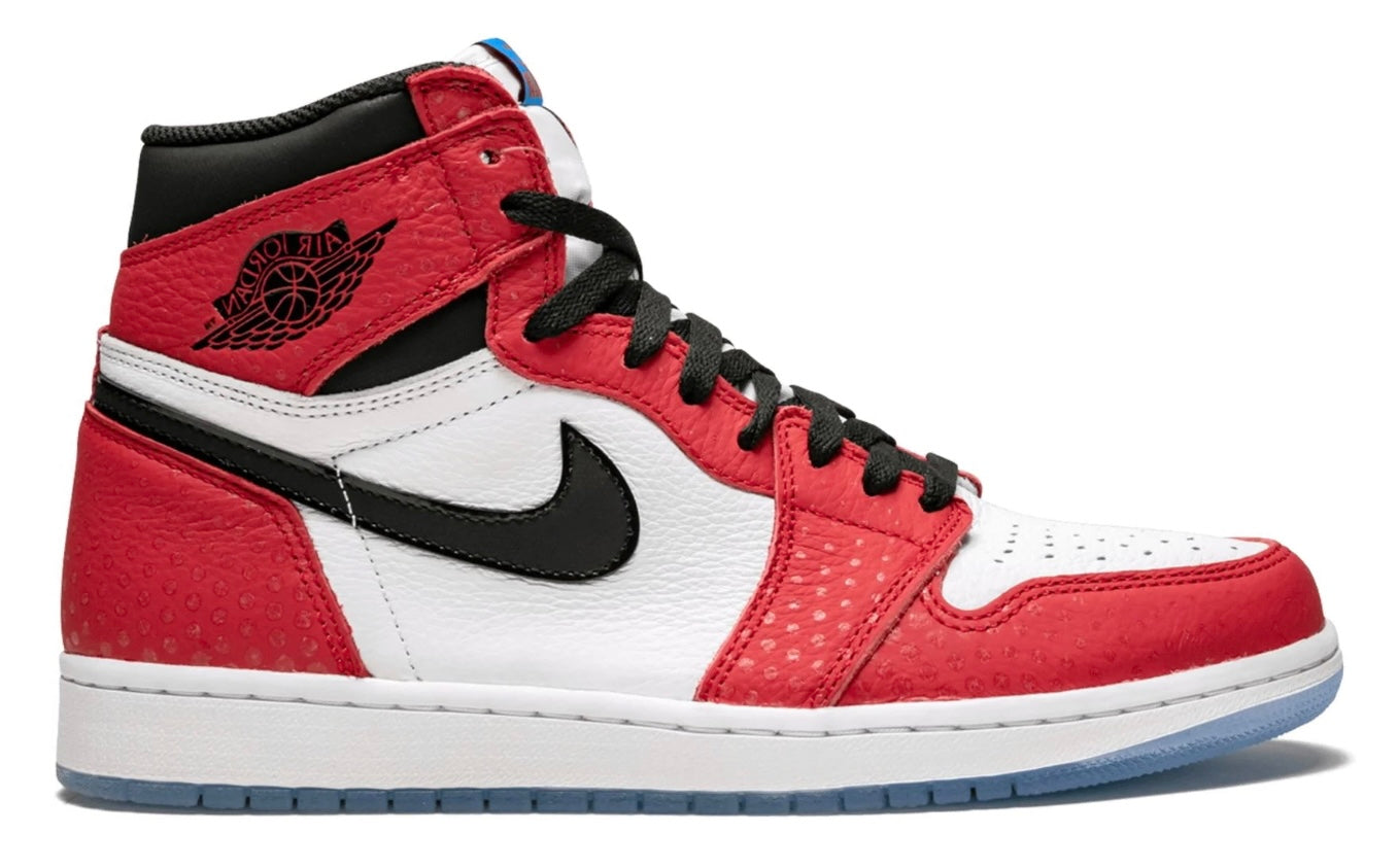 Jordan 1 Spiderman Origin Story color rojo blanco edición OG inspirada en Marvel México