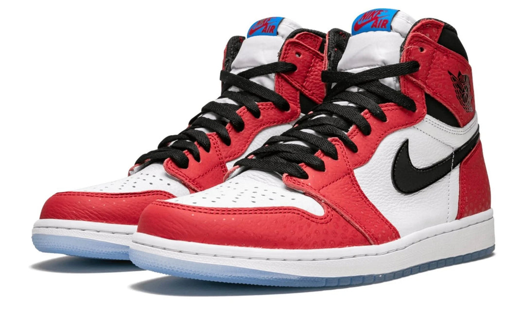 Jordan 1 Spiderman Origin Story color rojo blanco edición OG inspirada en Marvel México