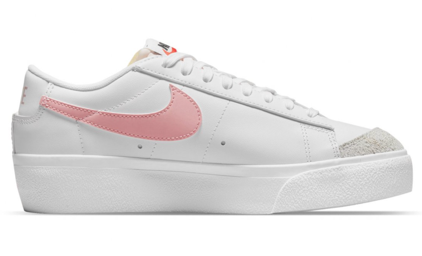 Nike Blazer Low Platform Blanco Rosa con Swoosh rosa pastel para mujer México