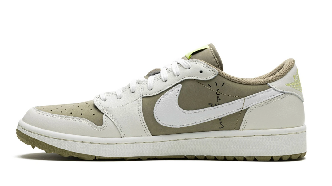 Jordan 1 Low Travis Scott Golf beige con Swoosh negro invertido edición limitada México