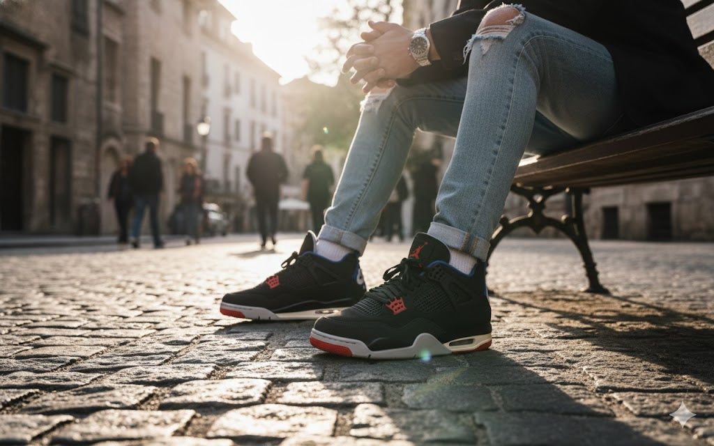 Jordan 4 Rare Air negro con azul y rojo