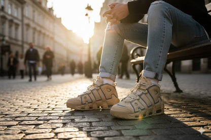 Nike Air More Uptempo Beige con Azul (Unisex)