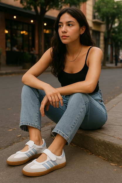 Adidas Samba Jane Blanco Franjas Azul Cielo Mujer